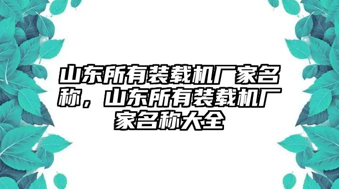 山東所有裝載機(jī)廠家名稱，山東所有裝載機(jī)廠家名稱大全