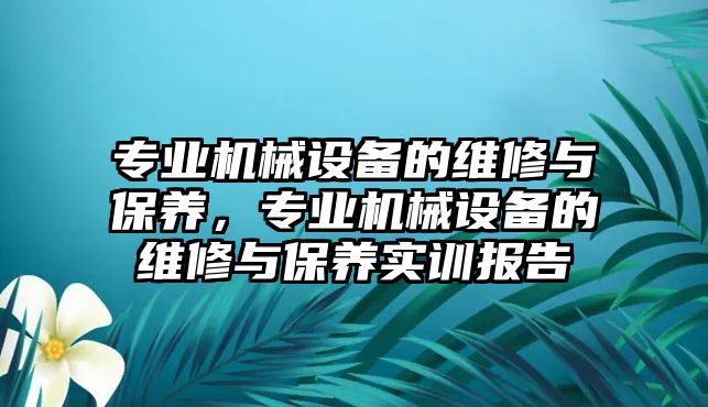 專業(yè)機(jī)械設(shè)備的維修與保養(yǎng)，專業(yè)機(jī)械設(shè)備的維修與保養(yǎng)實(shí)訓(xùn)報(bào)告