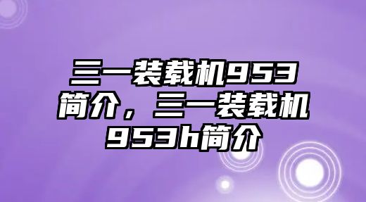 三一裝載機(jī)953簡(jiǎn)介，三一裝載機(jī)953h簡(jiǎn)介