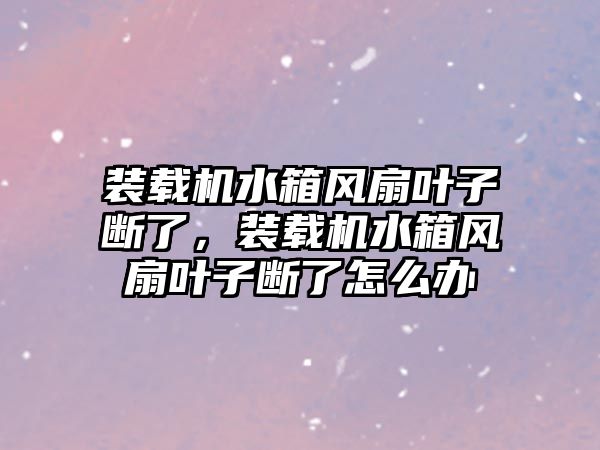 裝載機(jī)水箱風(fēng)扇葉子斷了，裝載機(jī)水箱風(fēng)扇葉子斷了怎么辦