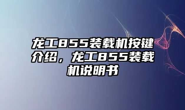 龍工855裝載機按鍵介紹，龍工855裝載機說明書