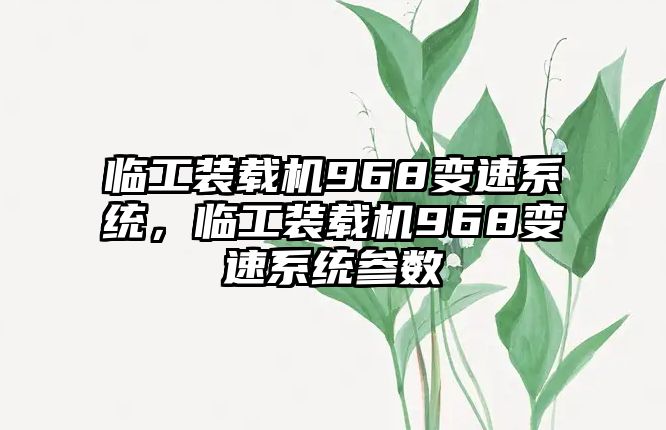 臨工裝載機968變速系統(tǒng)，臨工裝載機968變速系統(tǒng)參數(shù)