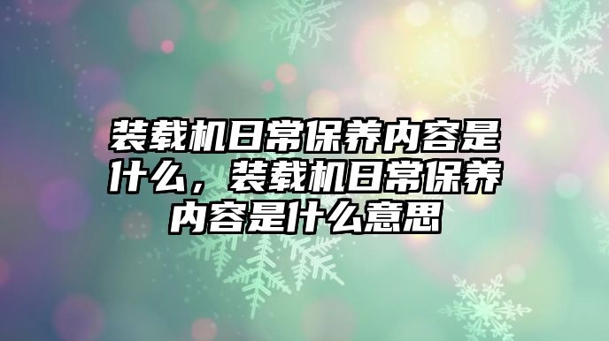 裝載機(jī)日常保養(yǎng)內(nèi)容是什么，裝載機(jī)日常保養(yǎng)內(nèi)容是什么意思