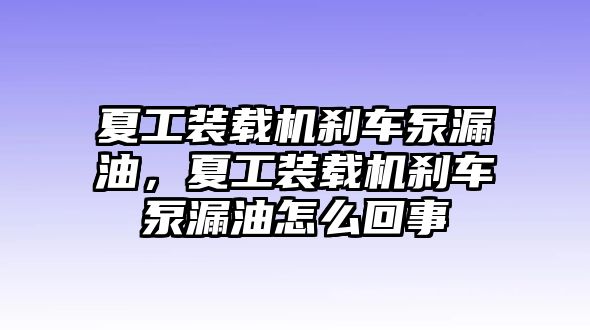 夏工裝載機(jī)剎車泵漏油，夏工裝載機(jī)剎車泵漏油怎么回事