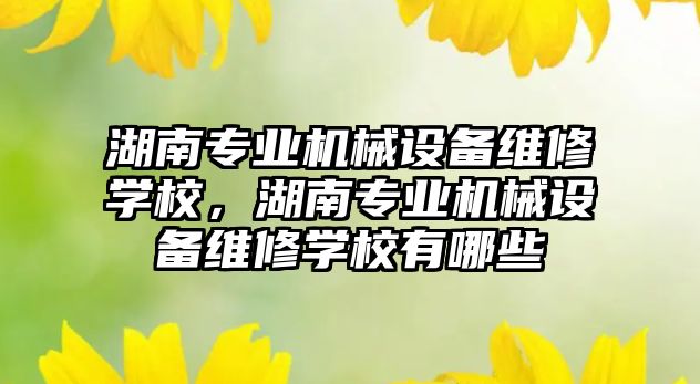 湖南專業(yè)機械設備維修學校，湖南專業(yè)機械設備維修學校有哪些